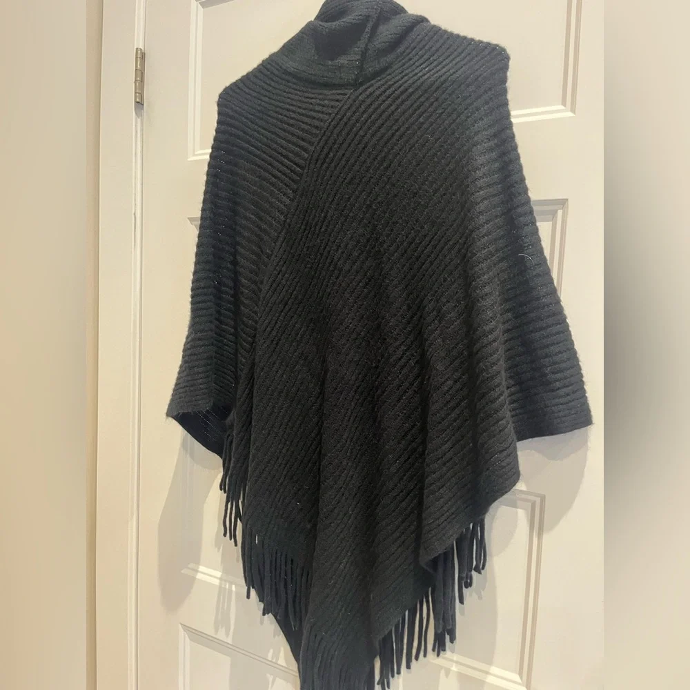 Guess Black Knit Poncho with Fringe - Picture 3 of 3